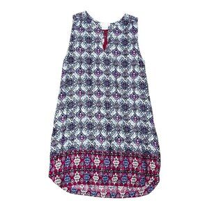Tank Beach lunch lounge Rayon Dress Tunic Beach Cover Up Floral Patterns Blue M